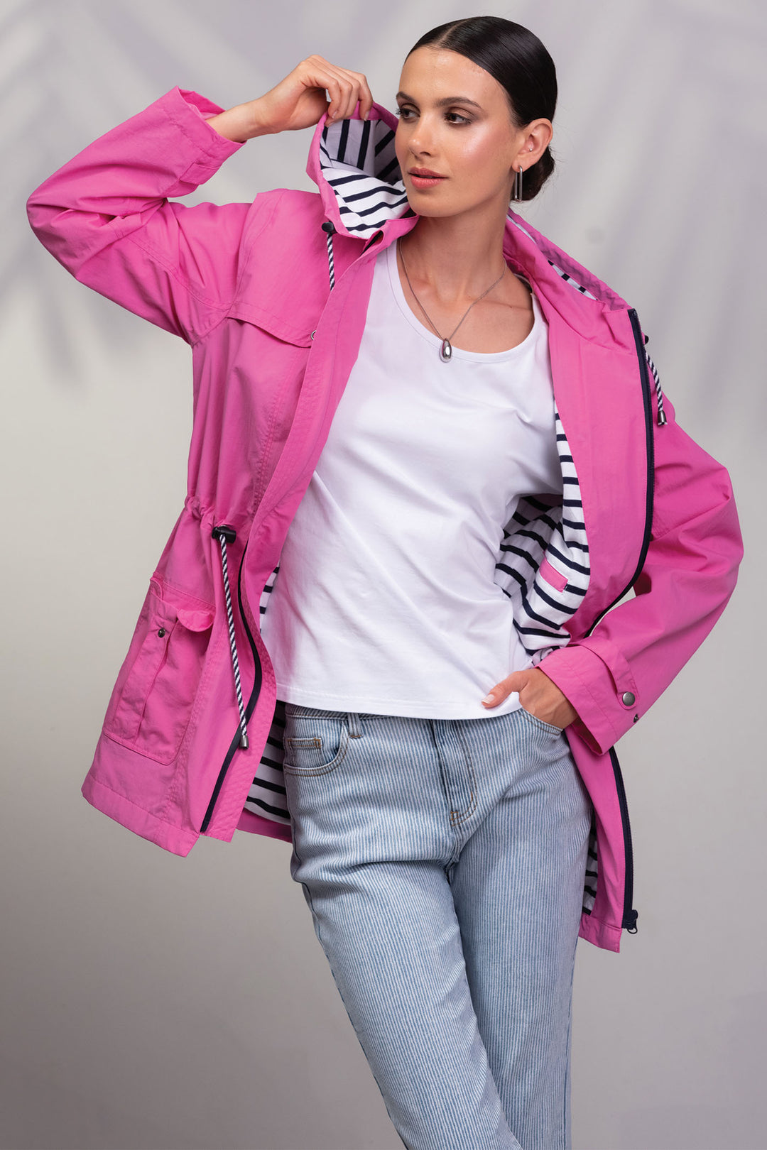 Alison Sheri Showerproof Coat With Hood Hot Pink A45126 - Experience Boutique