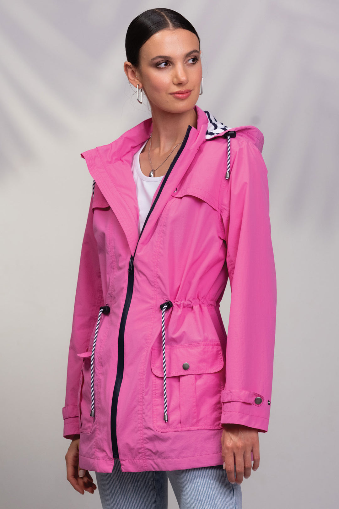 Alison Sheri Showerproof Coat With Hood Hot Pink A45126 - Experience Boutique