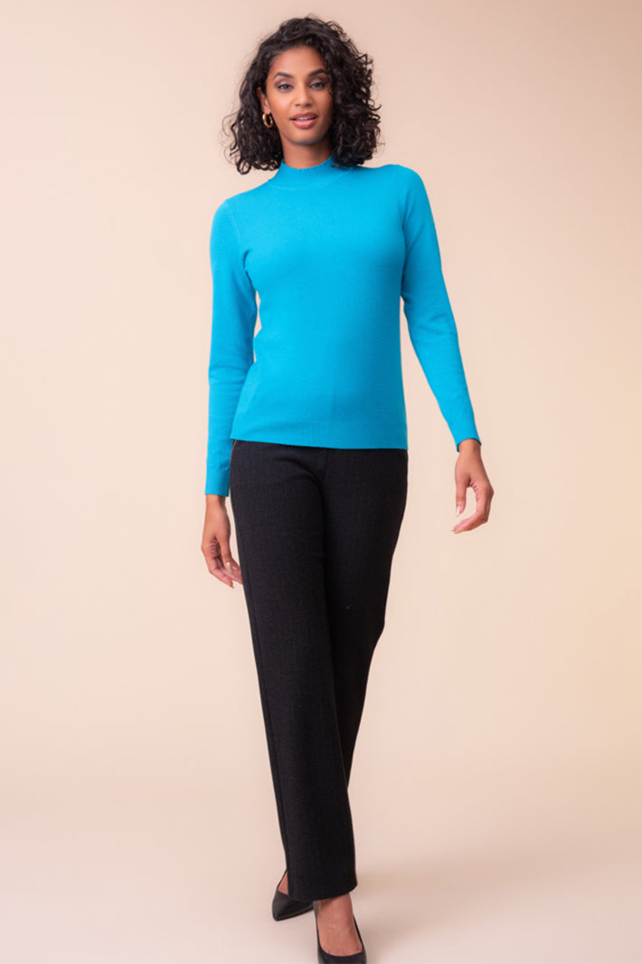 Alison Sheri YRE705 teal mock turtle neck jumper at Experience Boutique
