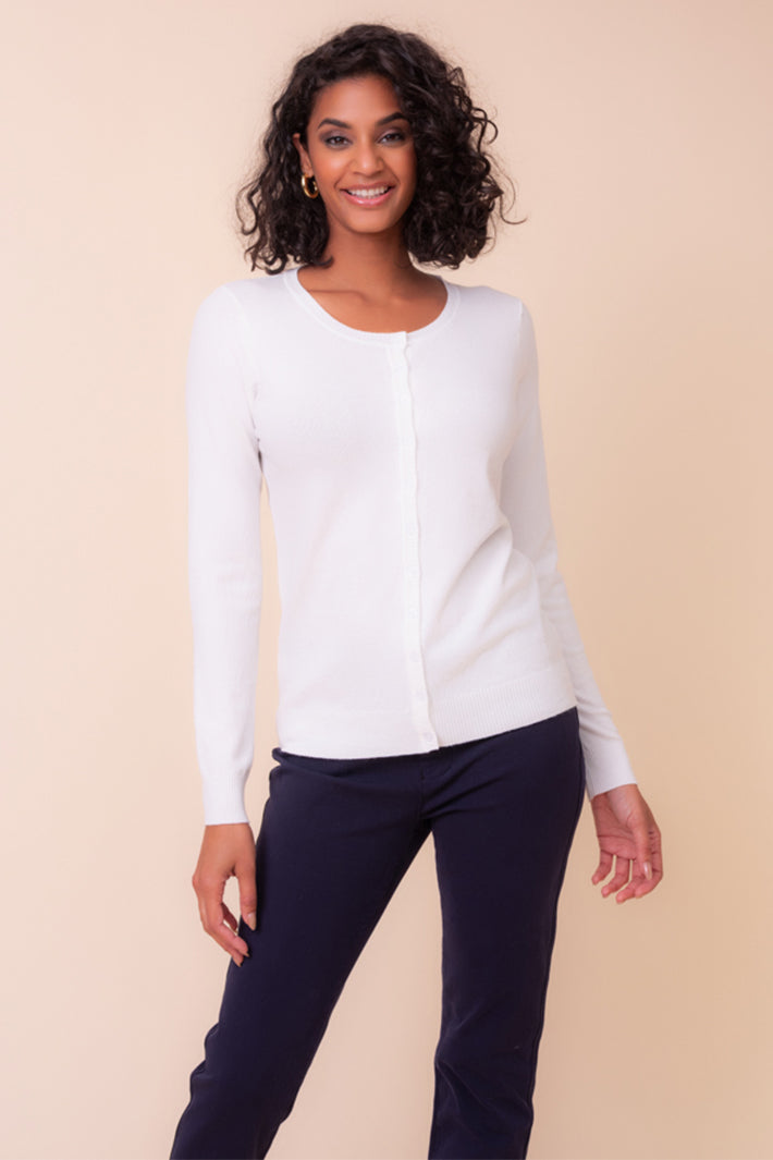 Alison Sheri YRE701 white round neck cardigan at Experience Boutique