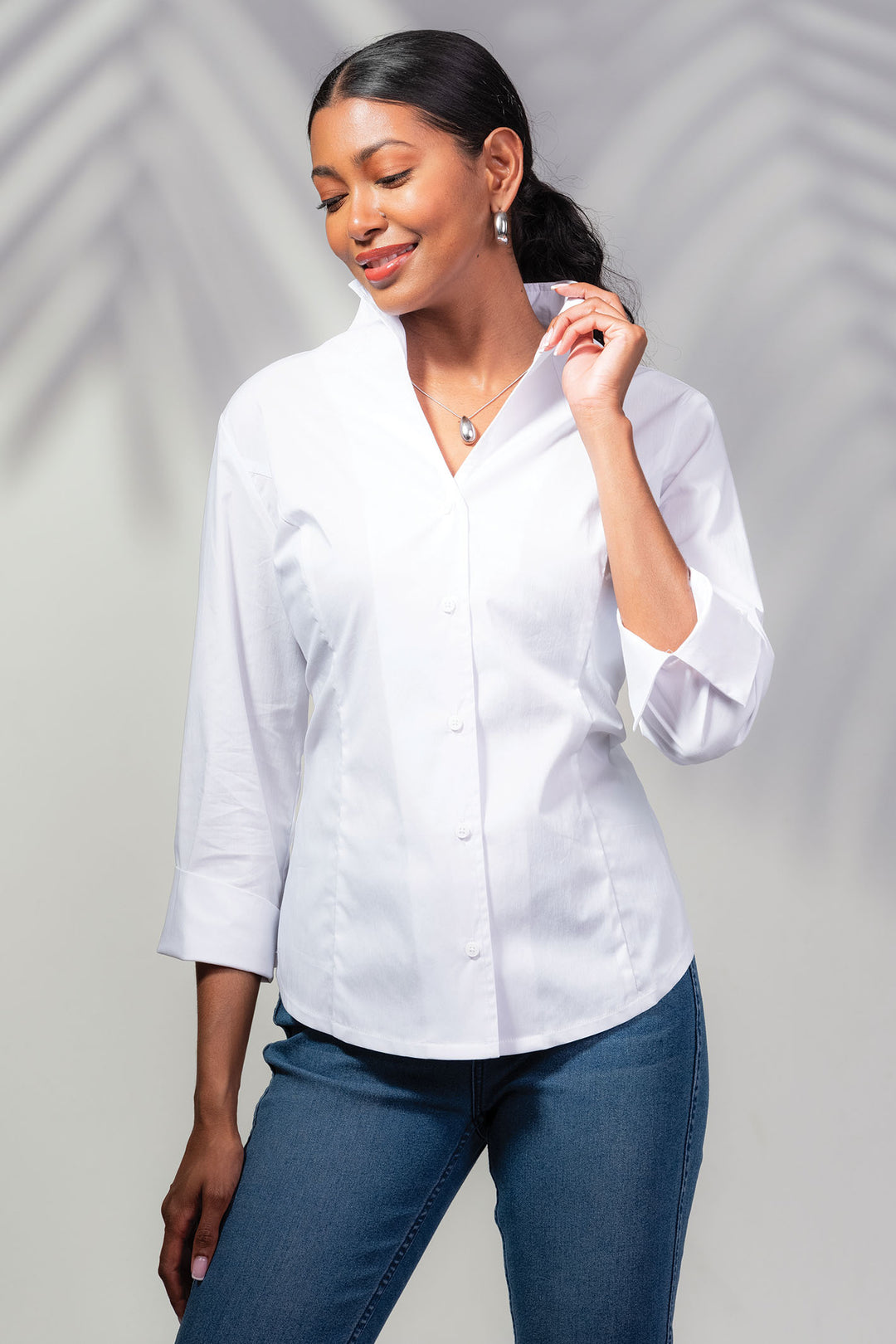 Alison Sheri White Wing Collar Shirt A45075 - Experience Boutique