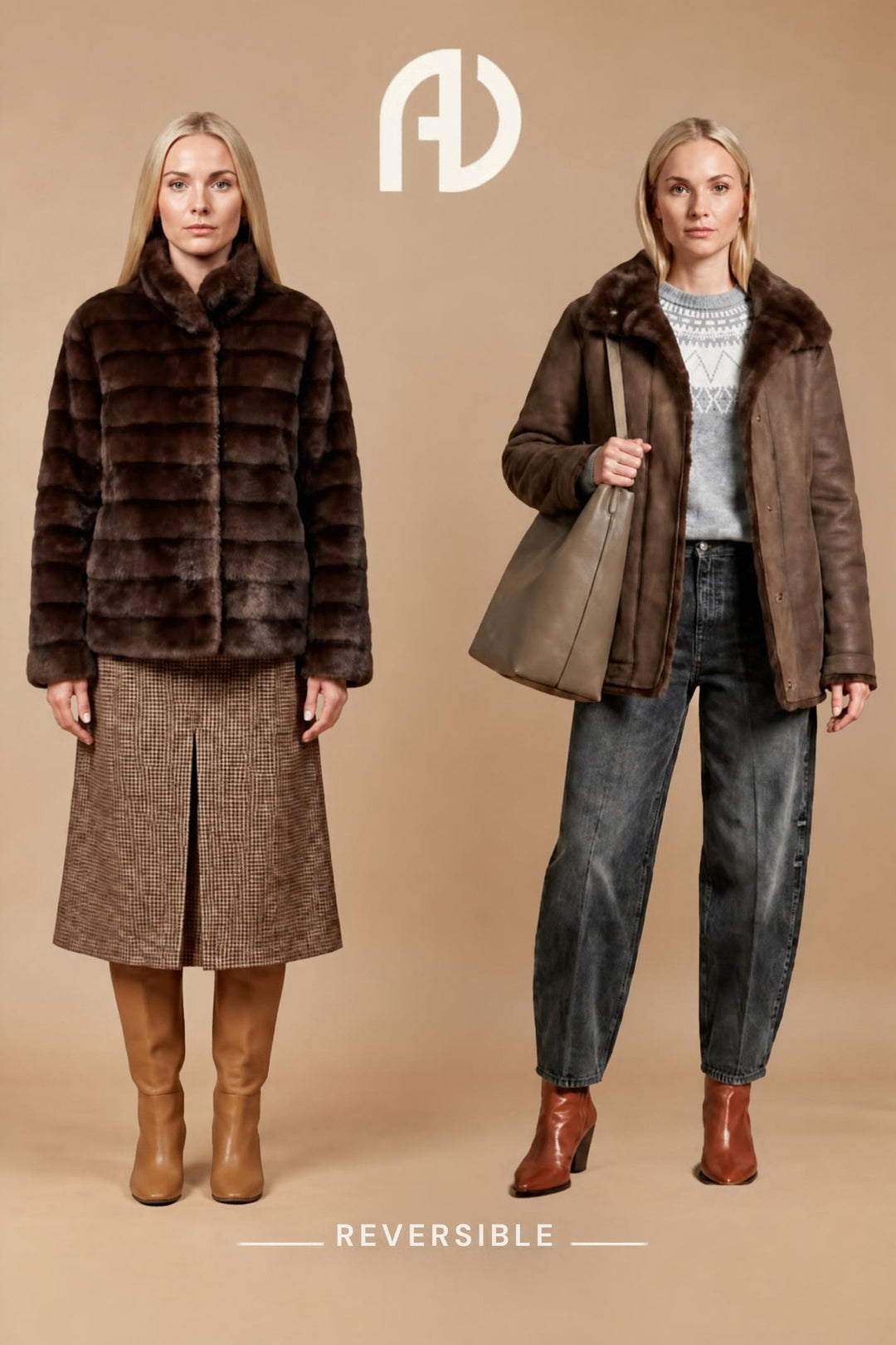 Allison Brown Reversible Luxurious Faux Fur Jacket DQ431KB