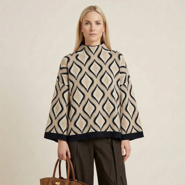 Allison ogee print jumper, beige, black and grey