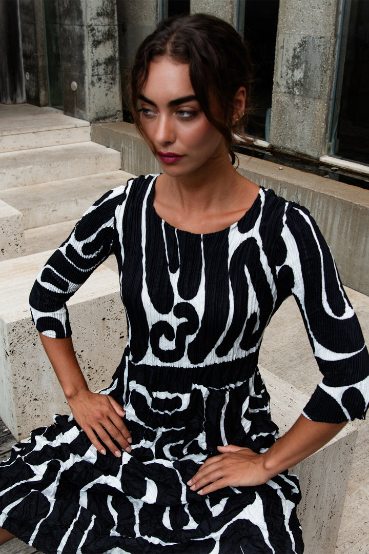 Alquema ADC544 Black Scribble 3/4 Sleeve Smash Dress