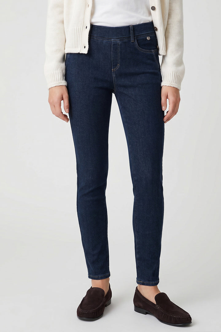 Anna Montana 1021 Angelika Dark Blue Denim Pull-On Trousers, front view