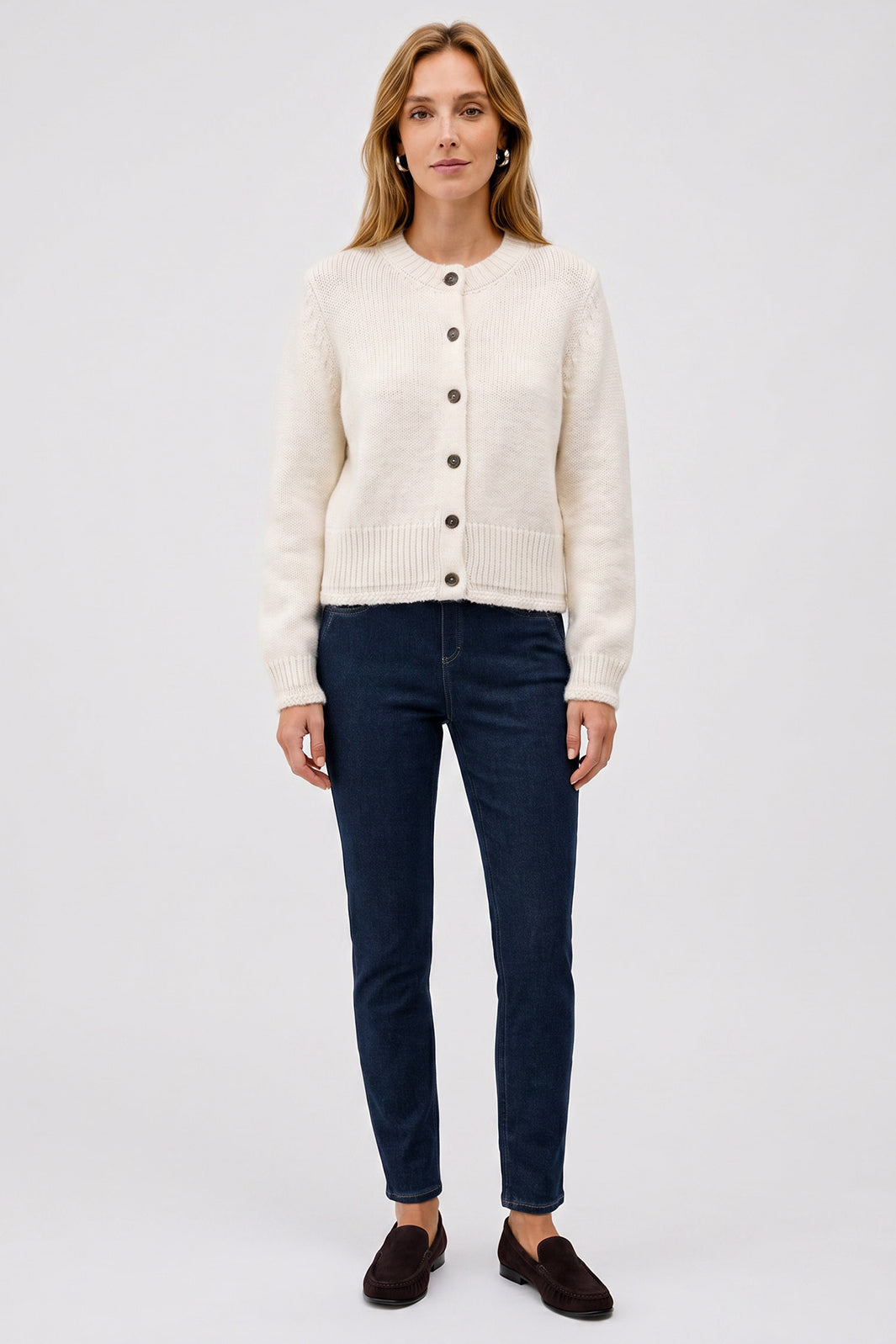 Anna Montana 1021 Angelika Dark Blue Denim Pull-On Trousers, full length