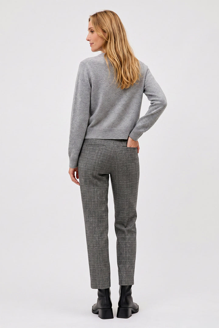 Anna Montana 5667 Rose Grey Check Tweed Trousers, back full length