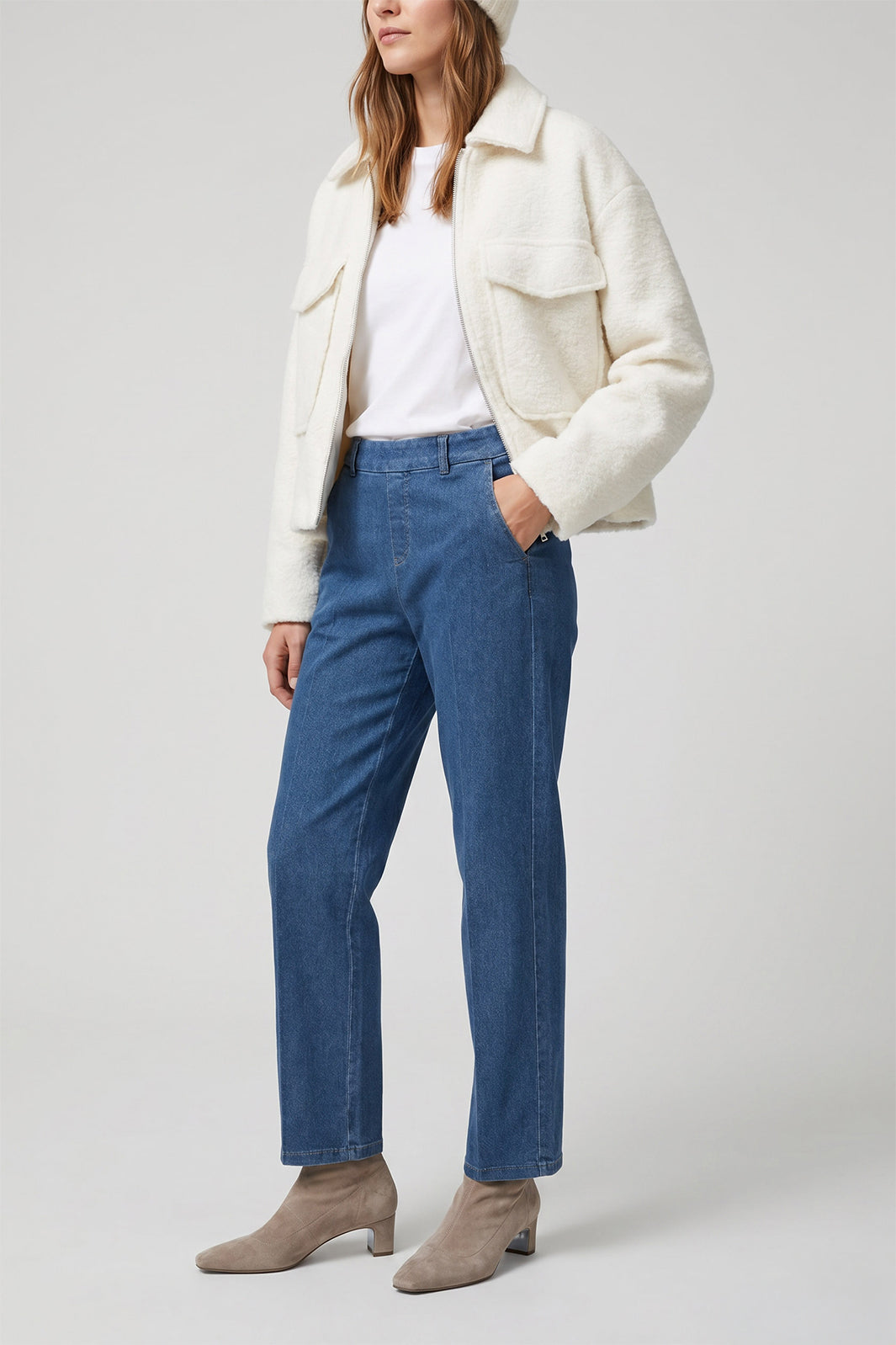 Anna Montana Mila Blue Denim Straight Leg Trousers 1045, three-quarter view