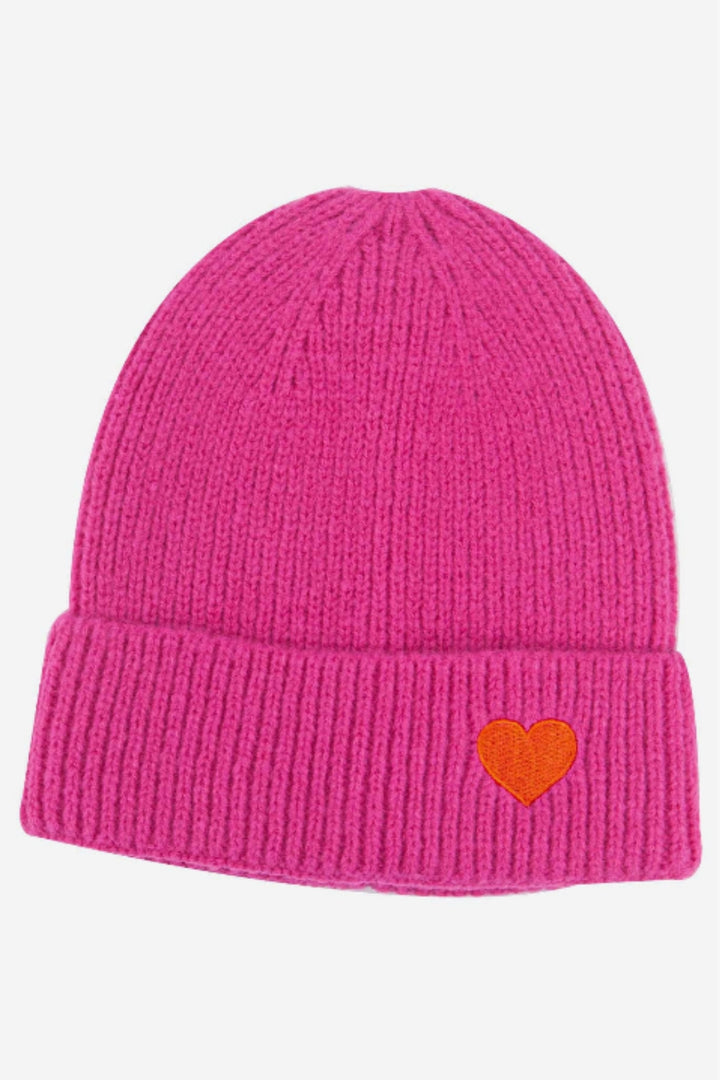 Austin Pink Heart Embroidered Beanie Hat