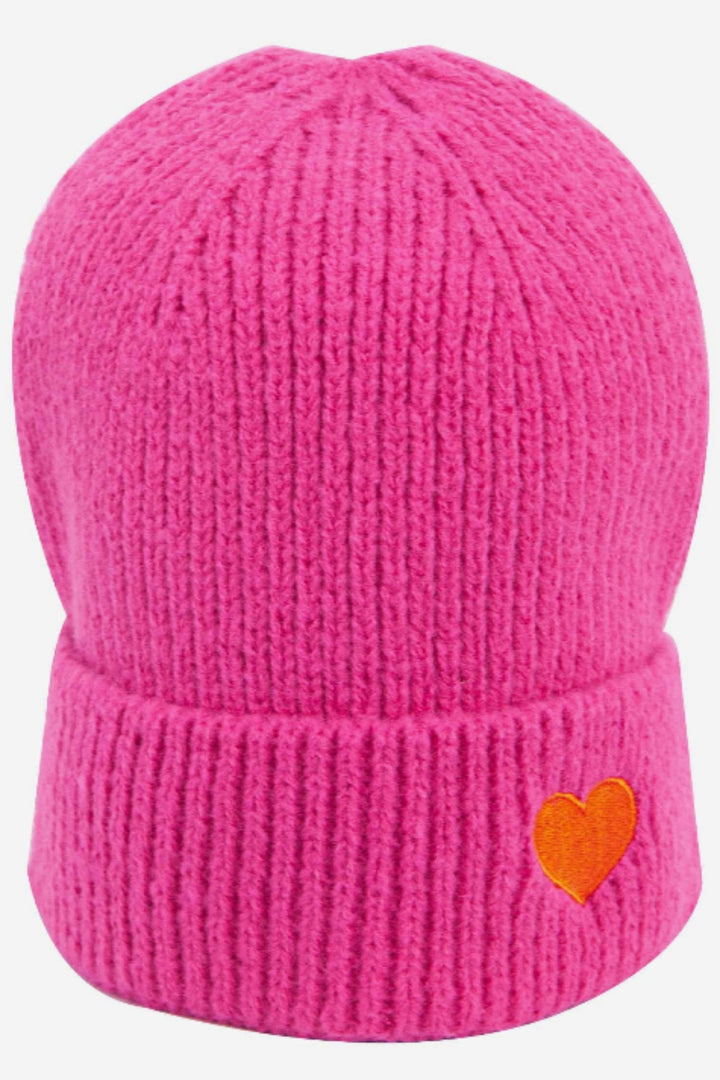 Austin Pink Heart Embroidered Beanie Hat