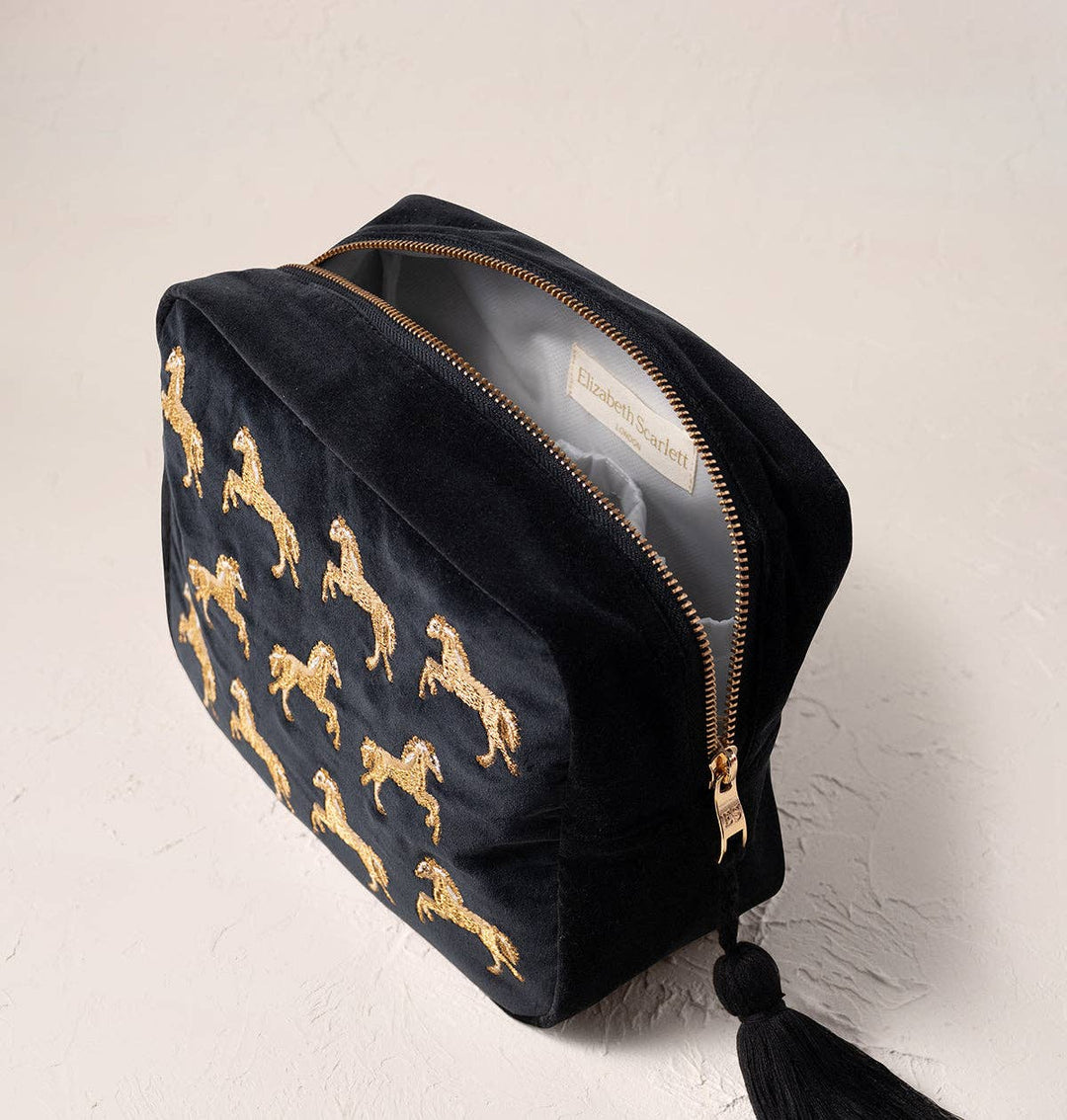 Elizabeth Scarlett Charcoal Wild Horses Wash Bag