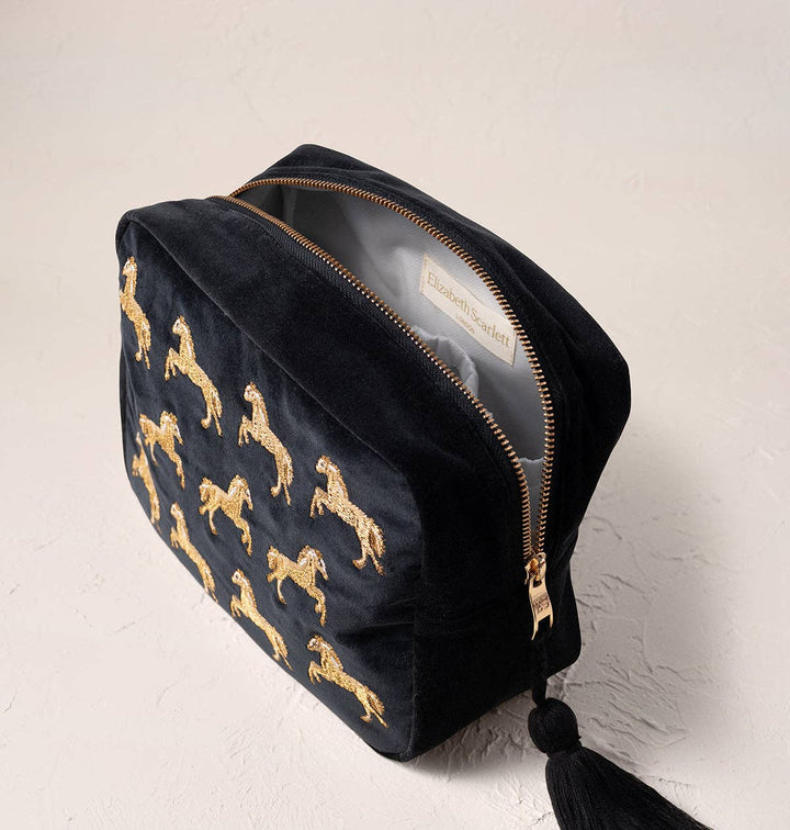 Elizabeth Scarlett Charcoal Wild Horses Wash Bag