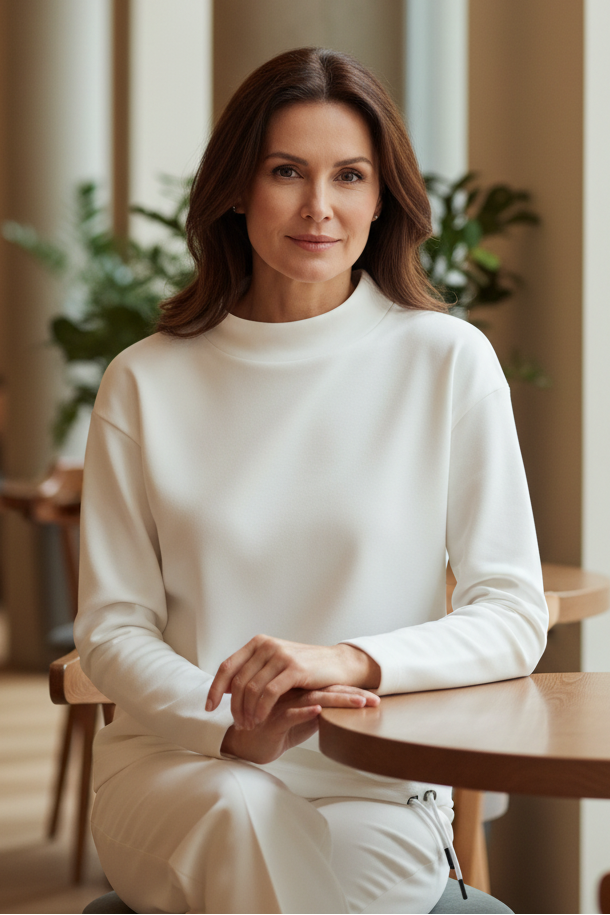 Barbara Lebek 55550062 Offwhite High Neck Long Sleeve Sweatshirt