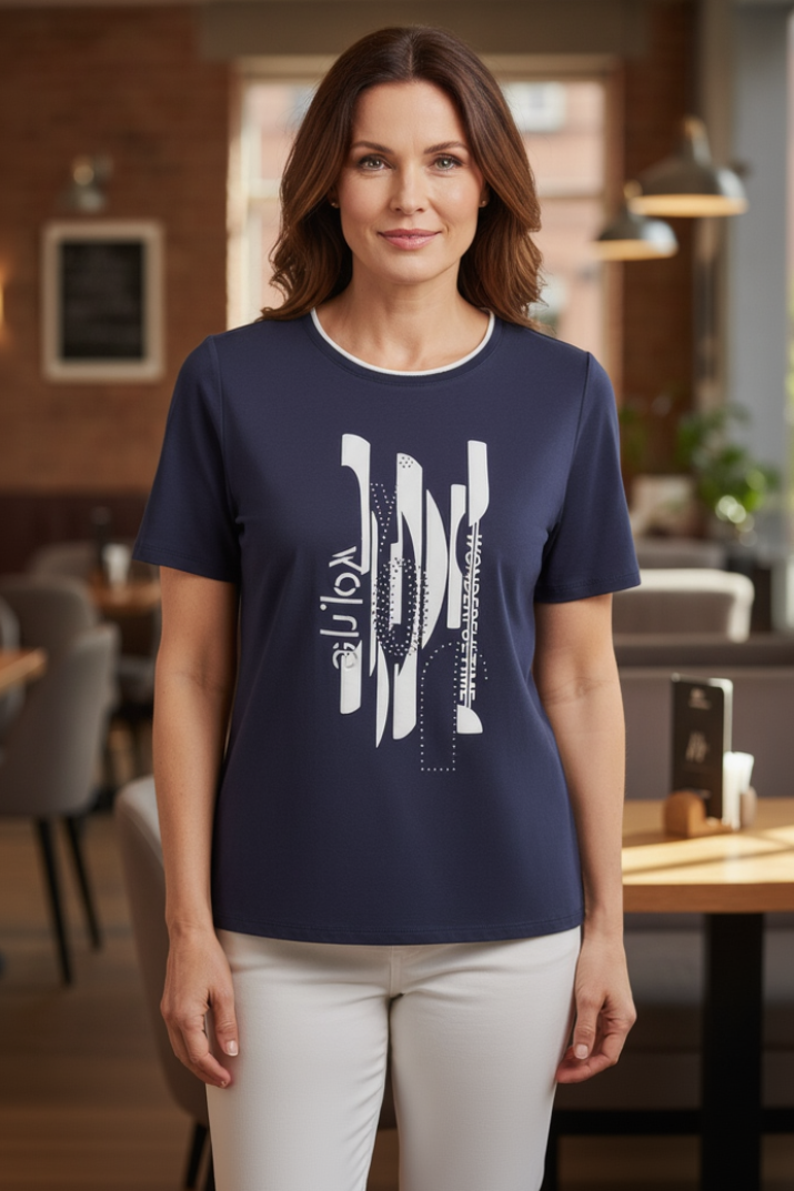 Barbara Lebek 55640062 Navy Diamante Motif T-Shirt