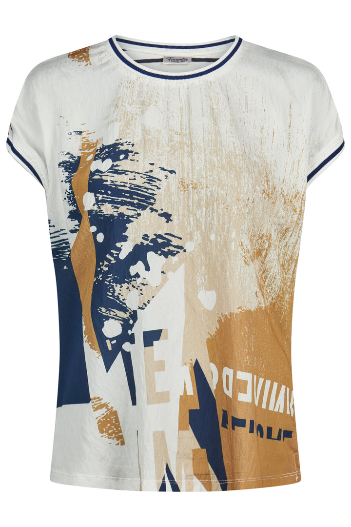 Barbara Lebek 55700062 Navy Cognac Print Cap Sleeve T-Shirt