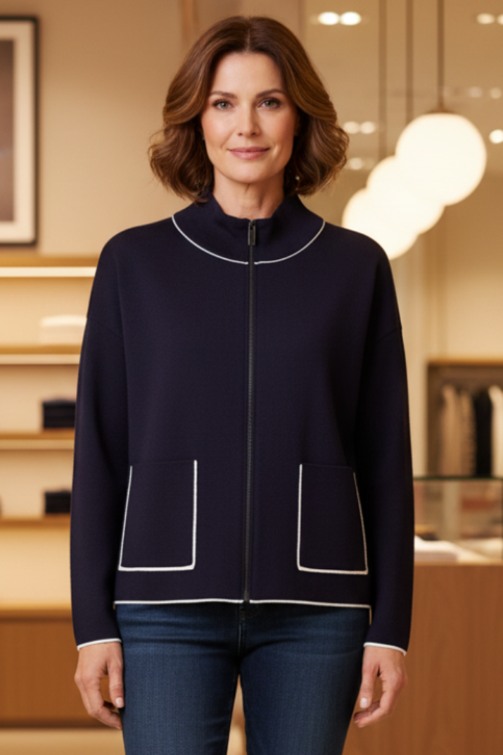 Barbara Lebek 55750062 Navy Zip Front Knit Jacket