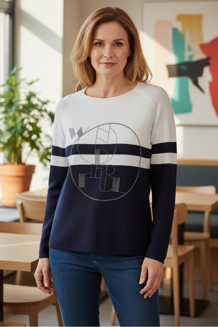 Barbara Lebek 55770062 Navy White Stud Motif Jumper