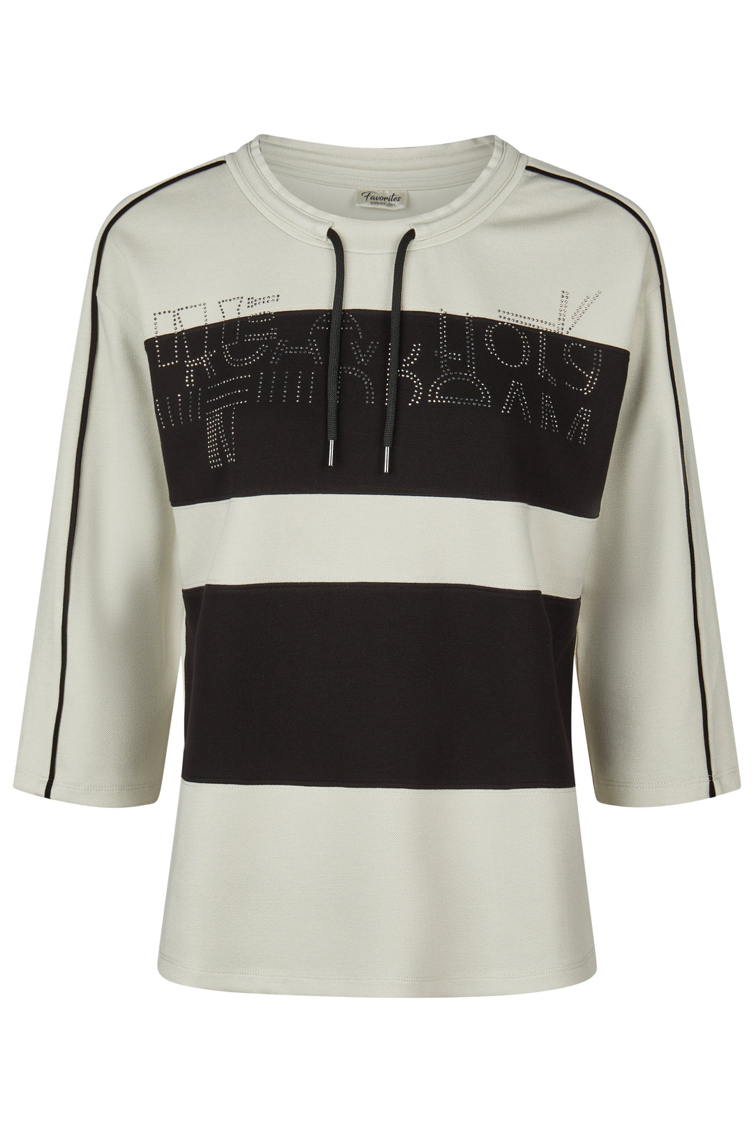 Barbara Lebek 56130062 Ivory Black Stripe Stud Motif Sweat Top