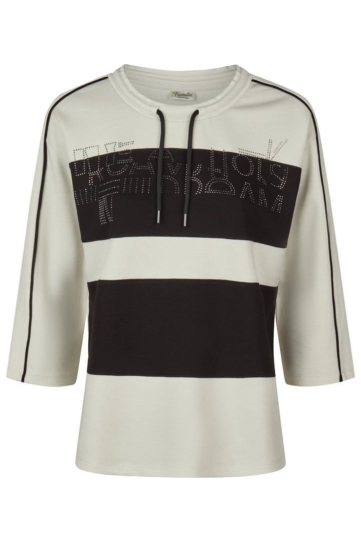 Barbara Lebek 56130062 Ivory Black Stripe Stud Motif Sweat Top