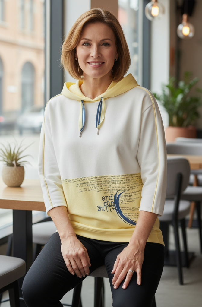 Barbara Lebek 56610062 Offwhite Yellow Hooded Sweatshirt