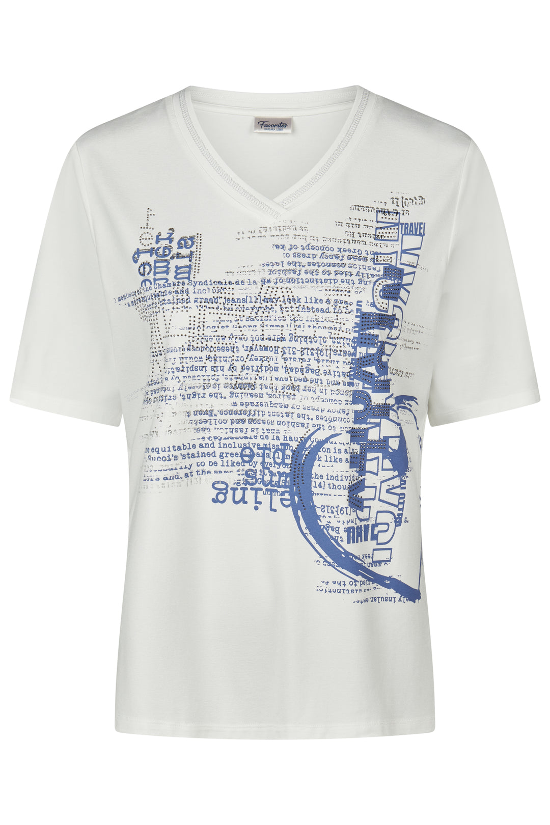 Barbara Lebek 56640062 Offwhite Blue Motif V-Neck T-Shirt