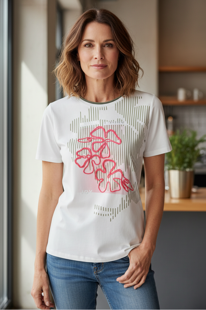 Barbara Lebek 57210062 Offwhite Flower Print T-Shirt