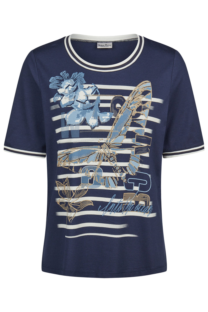 Barbara Lebek 60570062 Navy Butterfly Print T-Shirt