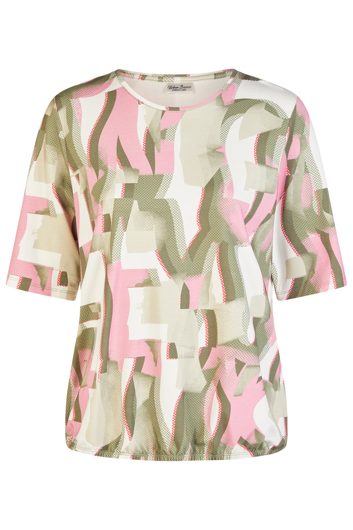 Barbara Lebek 62020062 Khaki Green Mesh Print T-Shirt