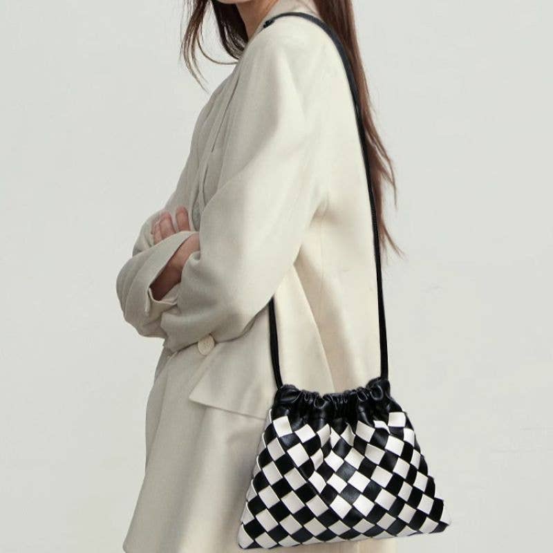 Monochrome Drawstring Pouch Shoulder Bag
