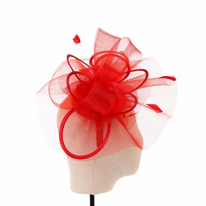 Red Satin and Feather Accents Fascinator