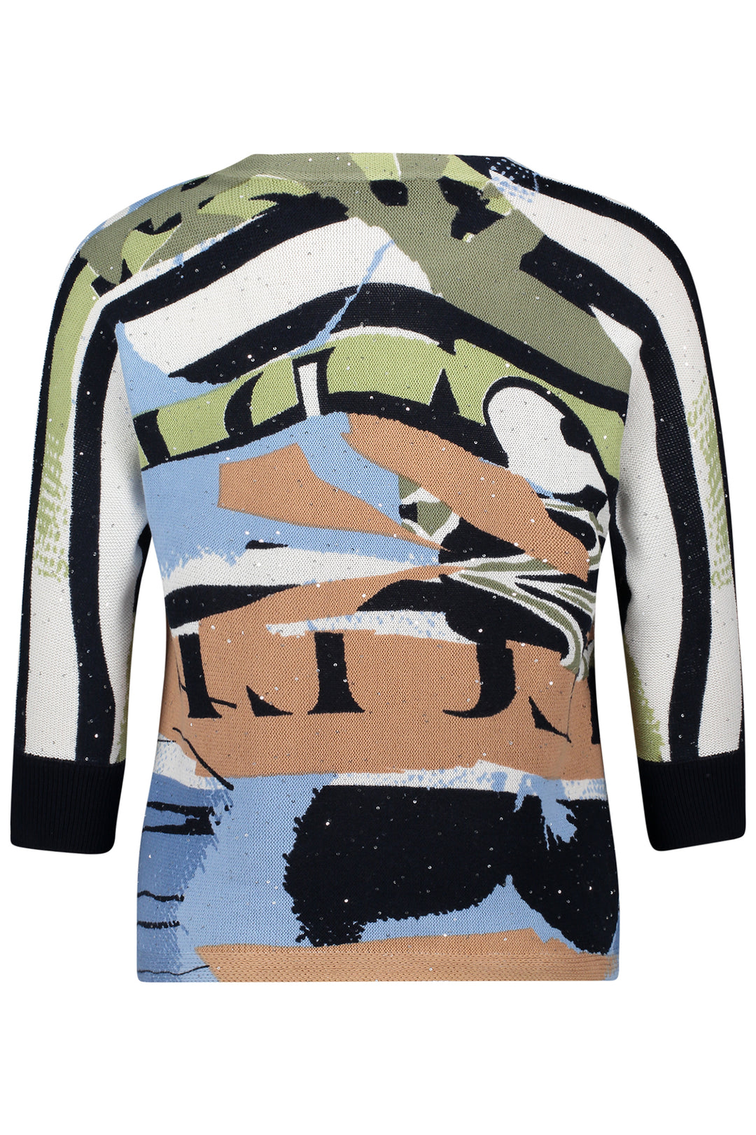Betty Barclay 54091805 Blue Beige Print 3/4 Batwing Sleeve Jumper