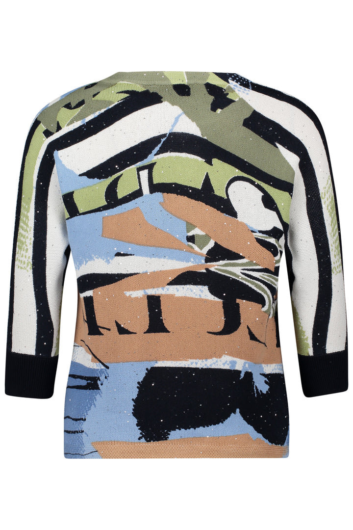 Betty Barclay 54091805 Blue Beige Print 3/4 Batwing Sleeve Jumper