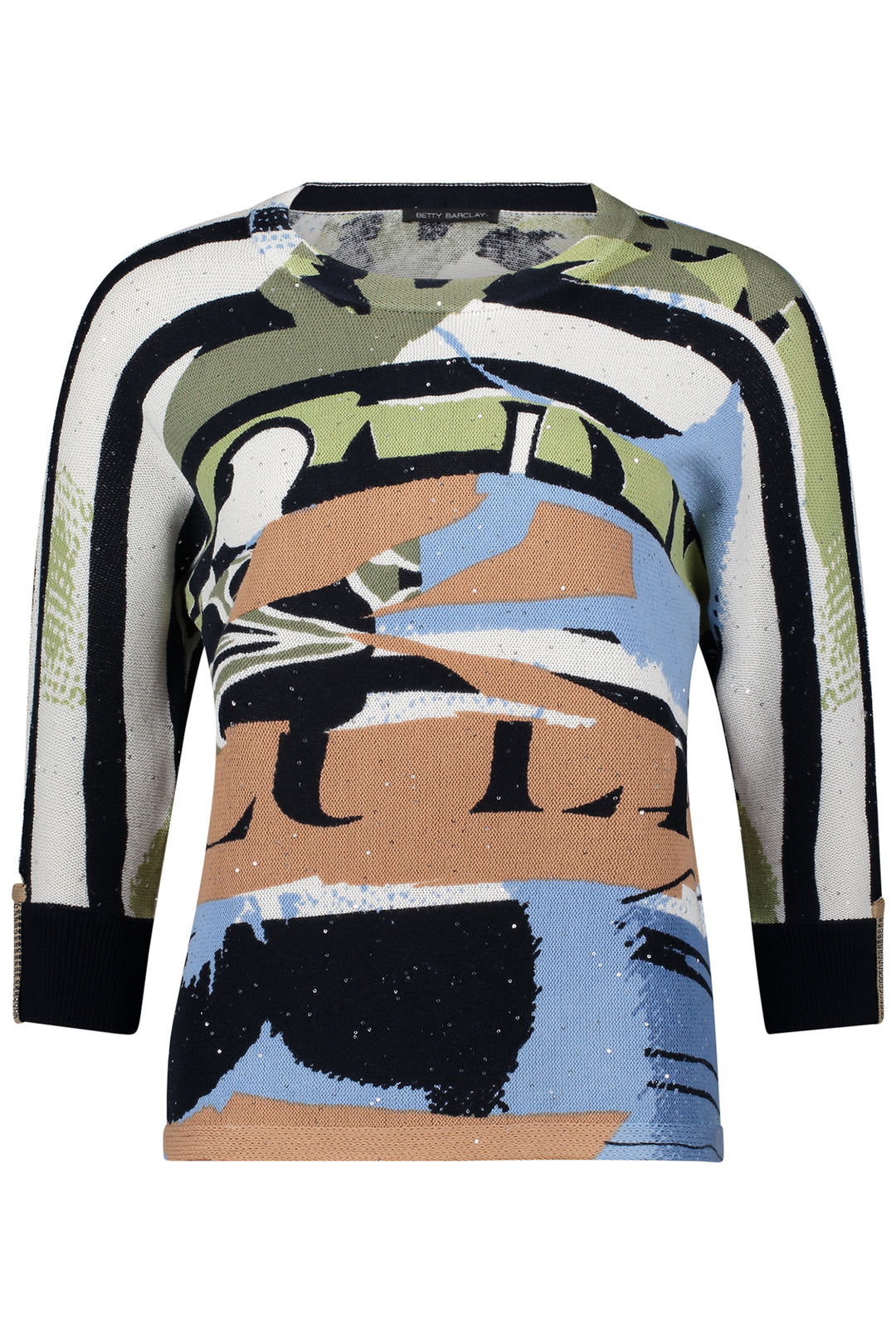 Betty Barclay 54091805 Blue Beige Print 3/4 Batwing Sleeve Jumper