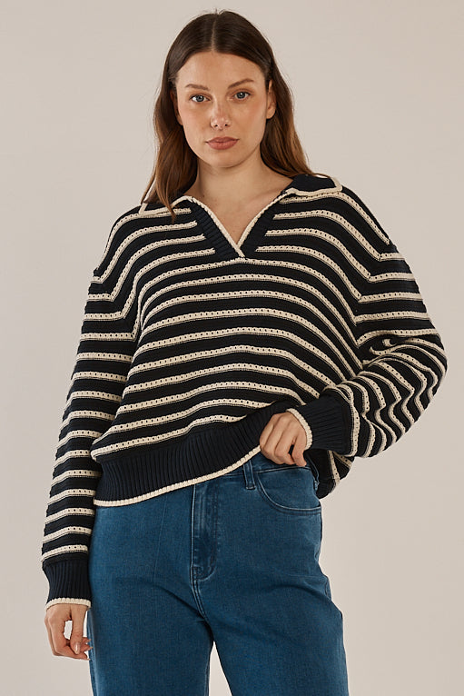 Betty Basics BB4103 navy stripe polo jumper at Experience Boutique