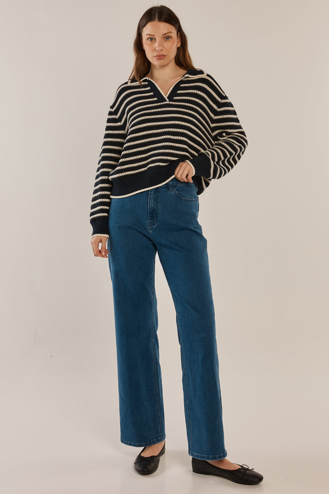 Betty Basics BB4103 navy stripe polo jumper at Experience Boutique