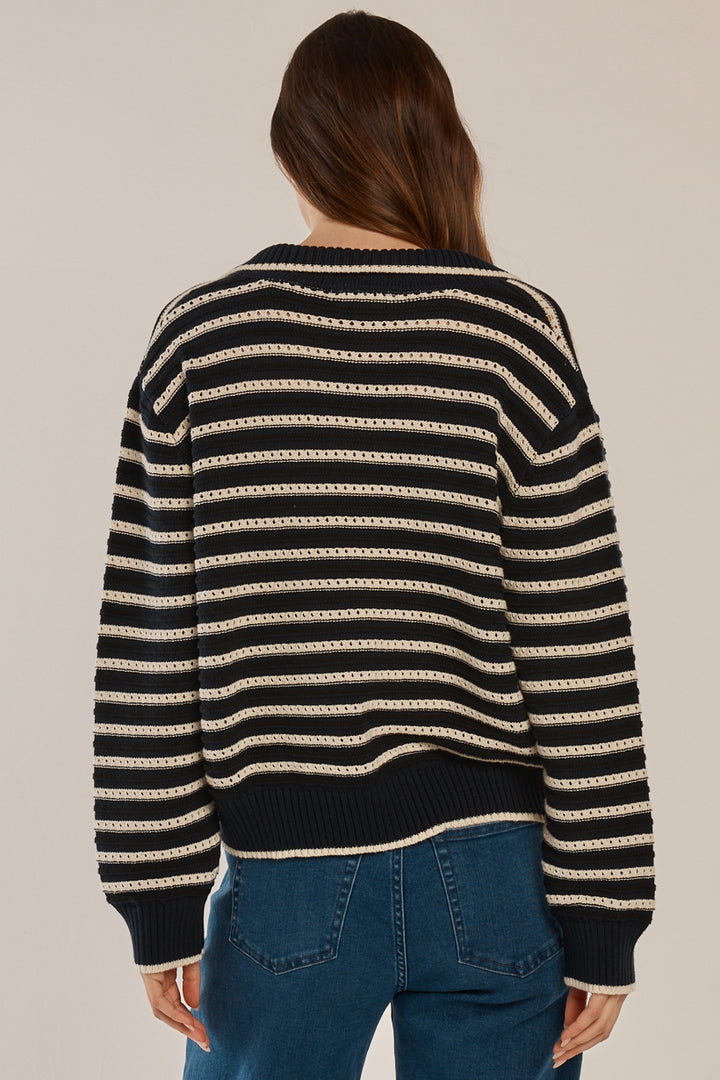 Betty Basics BB4103 navy stripe polo jumper at Experience Boutique