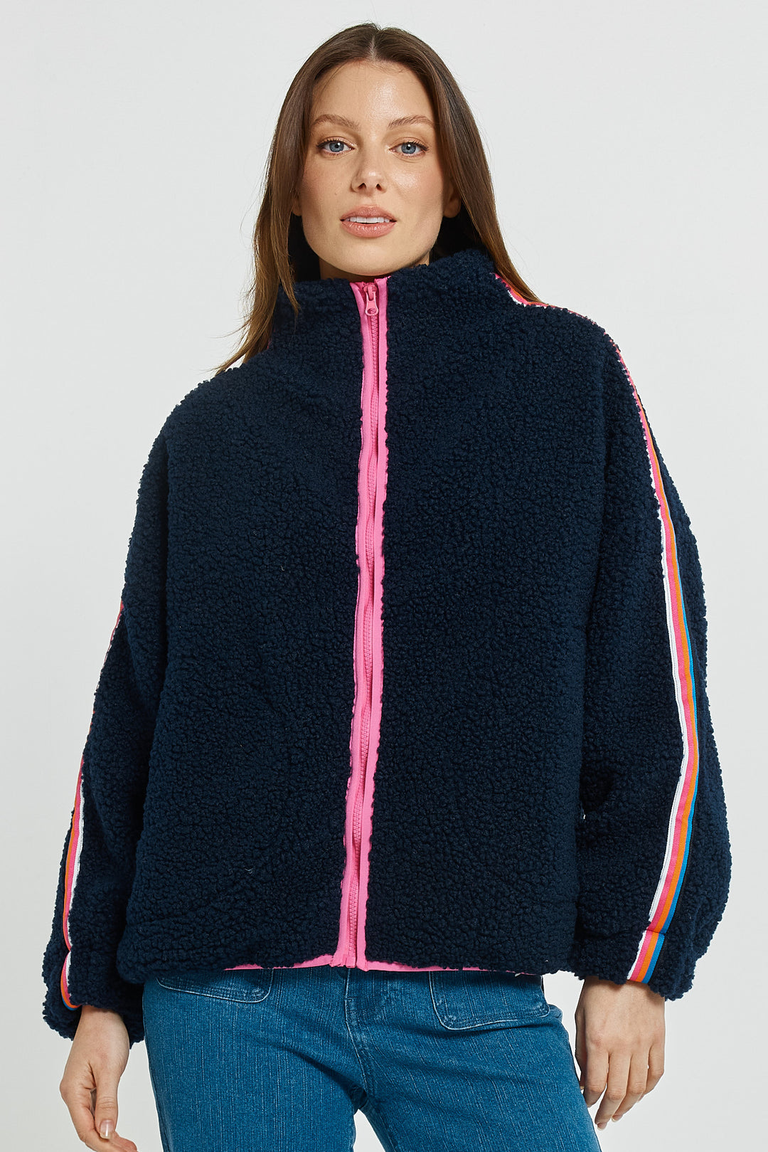 Betty Basics BB6113 navy rainbow fleece jacket at Experience Boutique