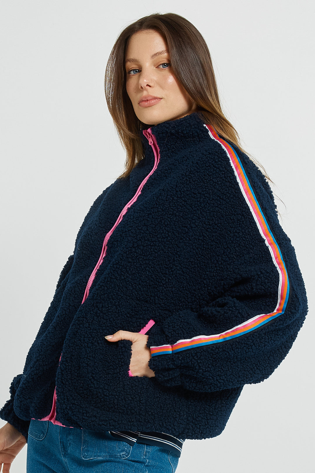 Betty Basics BB6113 navy rainbow fleece jacket at Experience Boutique