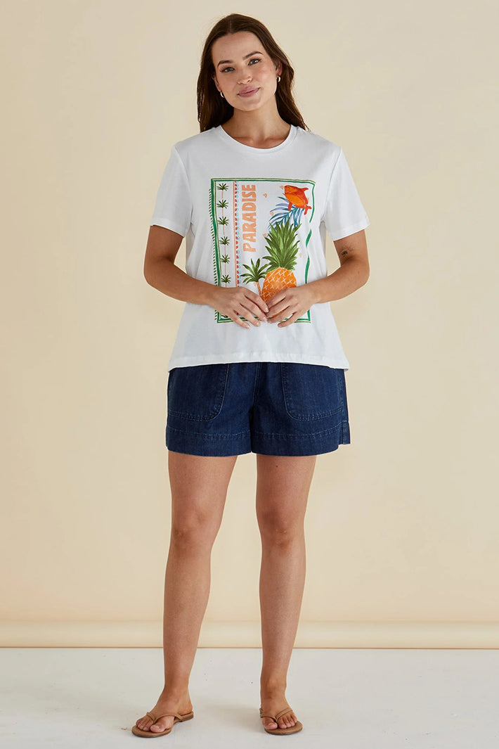 Betty Basics BB1092 Ellia Paradise Beach Print Crew Neck T-Shirt