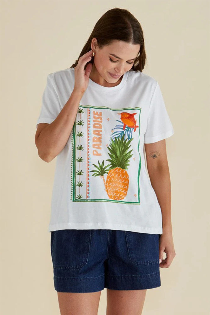 Betty Basics BB1092 Ellia Paradise Beach Print Crew Neck T-Shirt