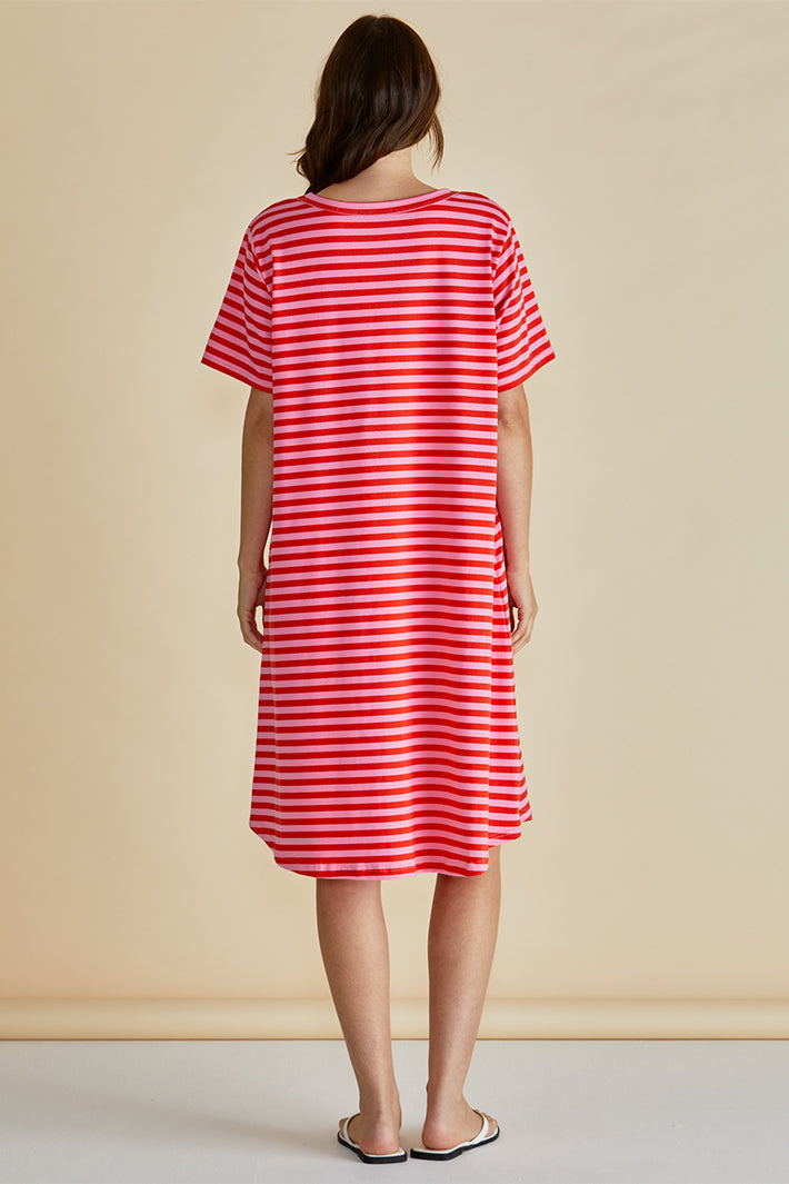 Betty Basics BB1109 Eloise Pink Red Stripe T-Shirt Dress
