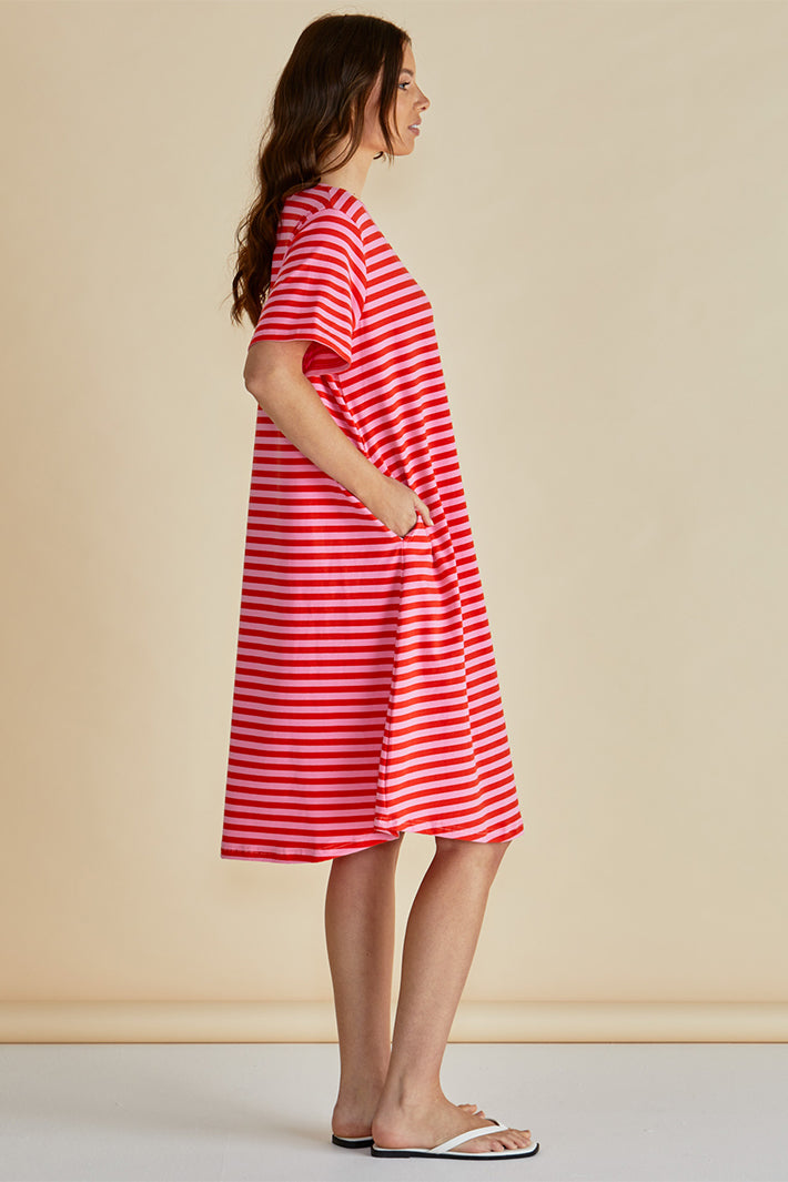 Betty Basics BB1109 Eloise Pink Red Stripe T-Shirt Dress