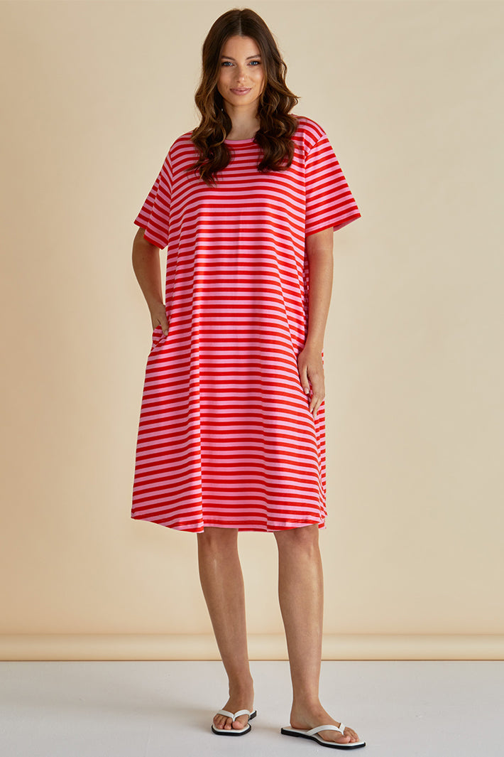 Betty Basics BB1109 Eloise Pink Red Stripe T-Shirt Dress
