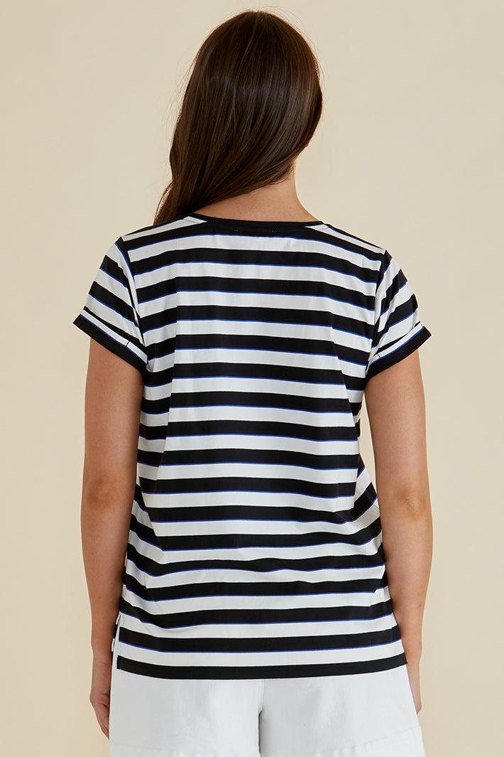 Betty Basics BB2069 Caia Blue Black Stripe Crew Neck T-Shirt