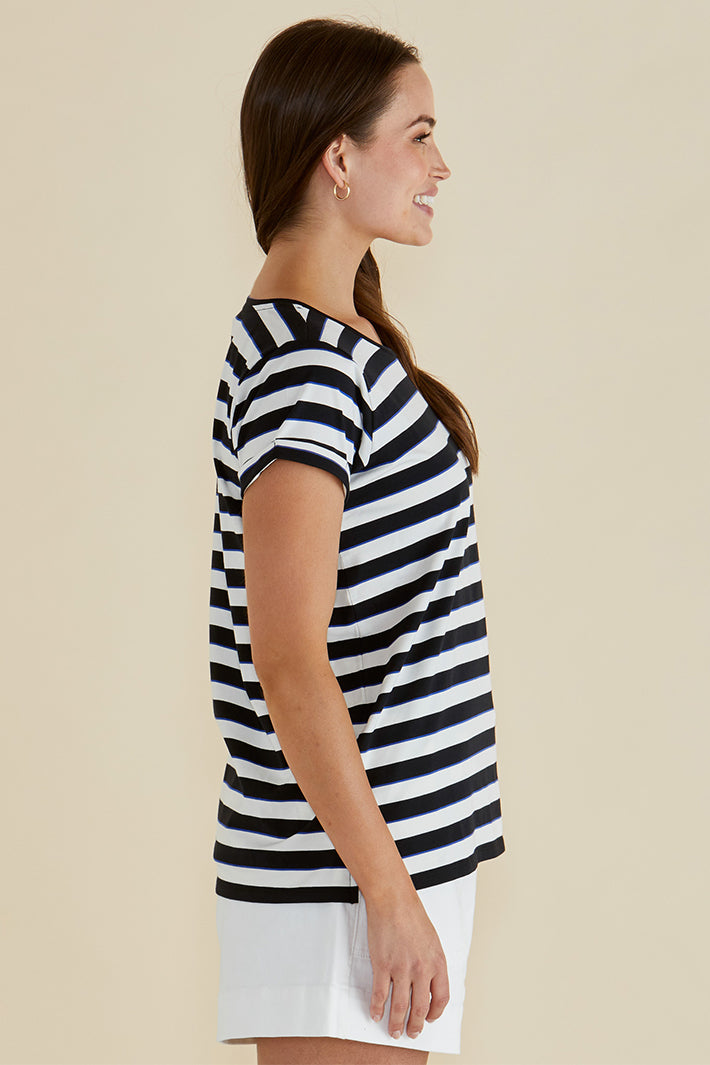 Betty Basics BB2069 Caia Blue Black Stripe Crew Neck T-Shirt