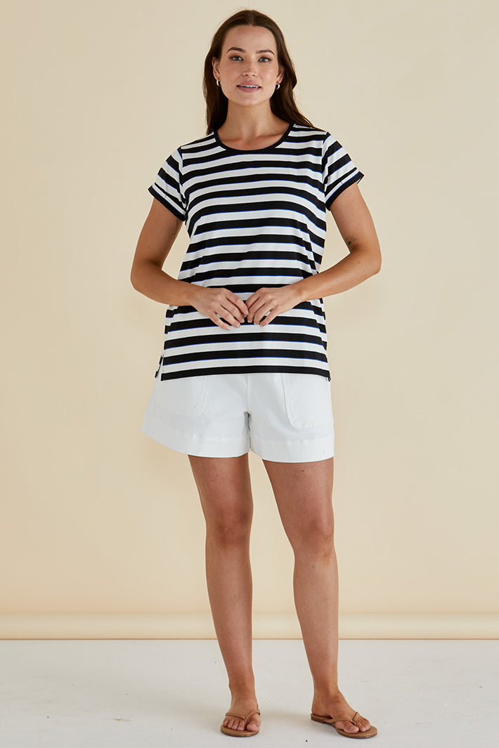 Betty Basics BB2069 Caia Blue Black Stripe Crew Neck T-Shirt