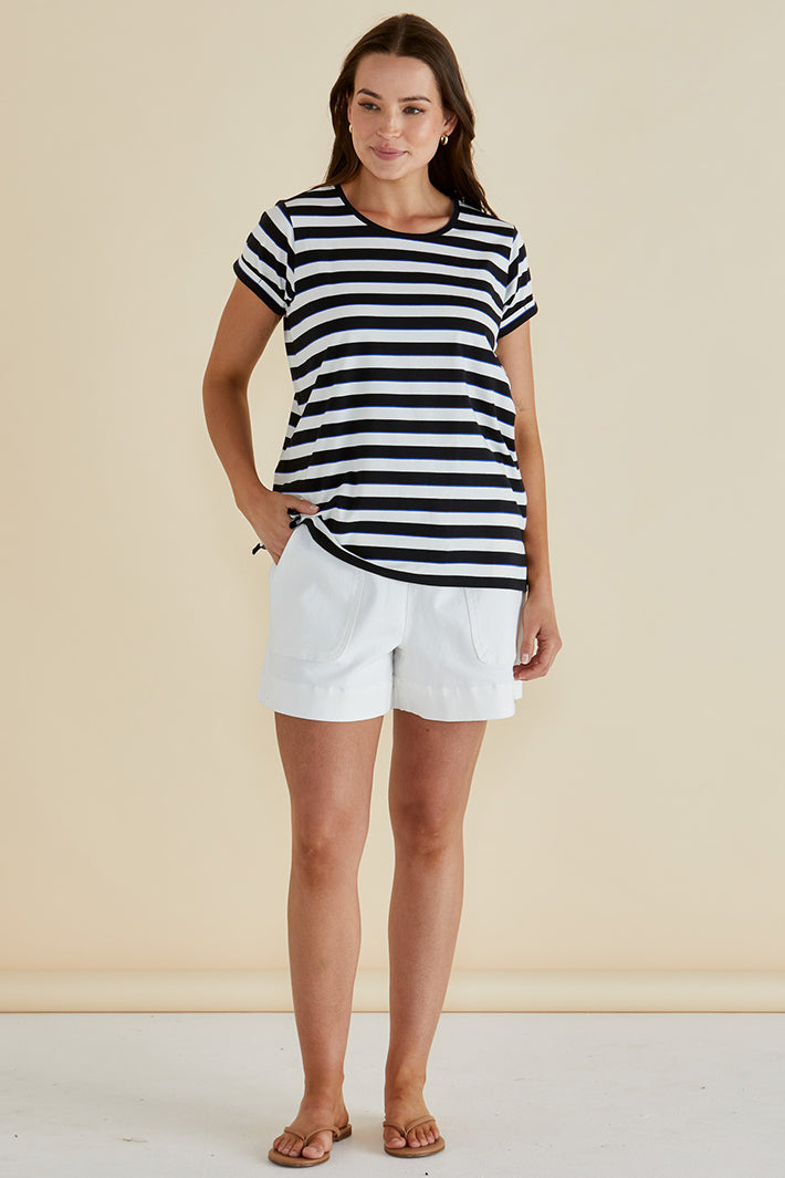 Betty Basics BB2069 Caia Blue Black Stripe Crew Neck T-Shirt