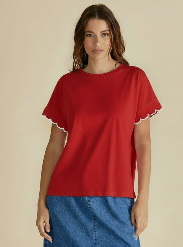 Betty Basics BB2079 Sloane Red &amp; White Scallop T-Shirts