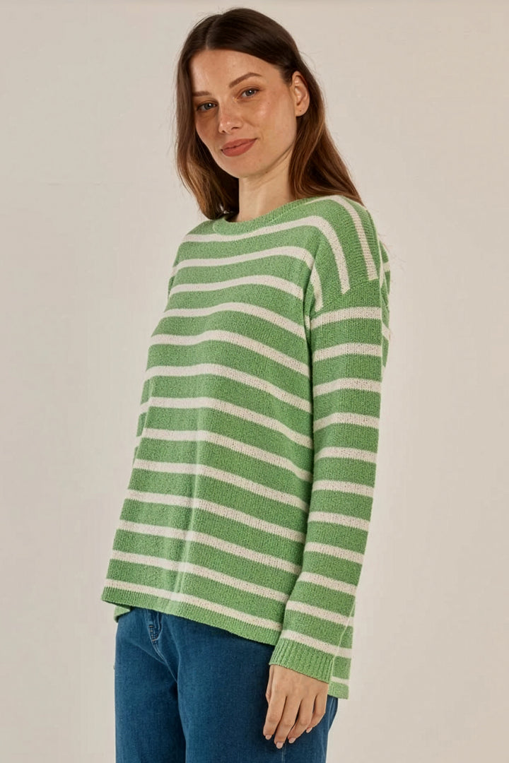 Betty Basics BB4090 Bradford Green Cream Nautical Stripe Jumper