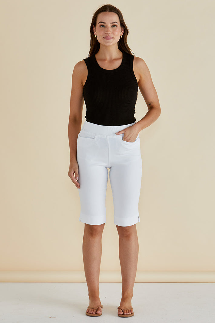 Betty Basics BB5014 White Bengaline Bermuda Shorts